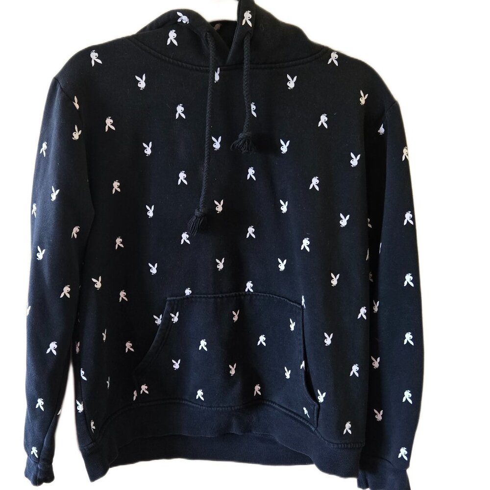 SOLD - Playboy Bunny Theme Black Pullover Hoodie Men's Size Large